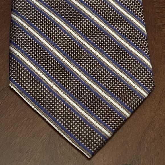 Pronto Uomo Platinum Brown Blue 100% Silk Men’s Neck Tie Made In China - Picture 1 of 9